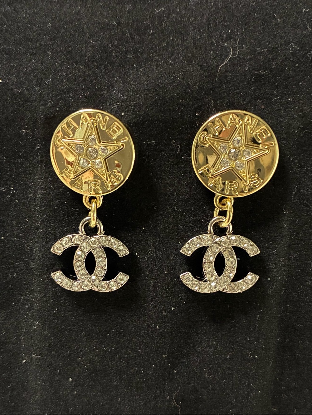ChaneI. Star ⭐️ Dangle Logo Gold - Tone Earrings For pierced Ears
